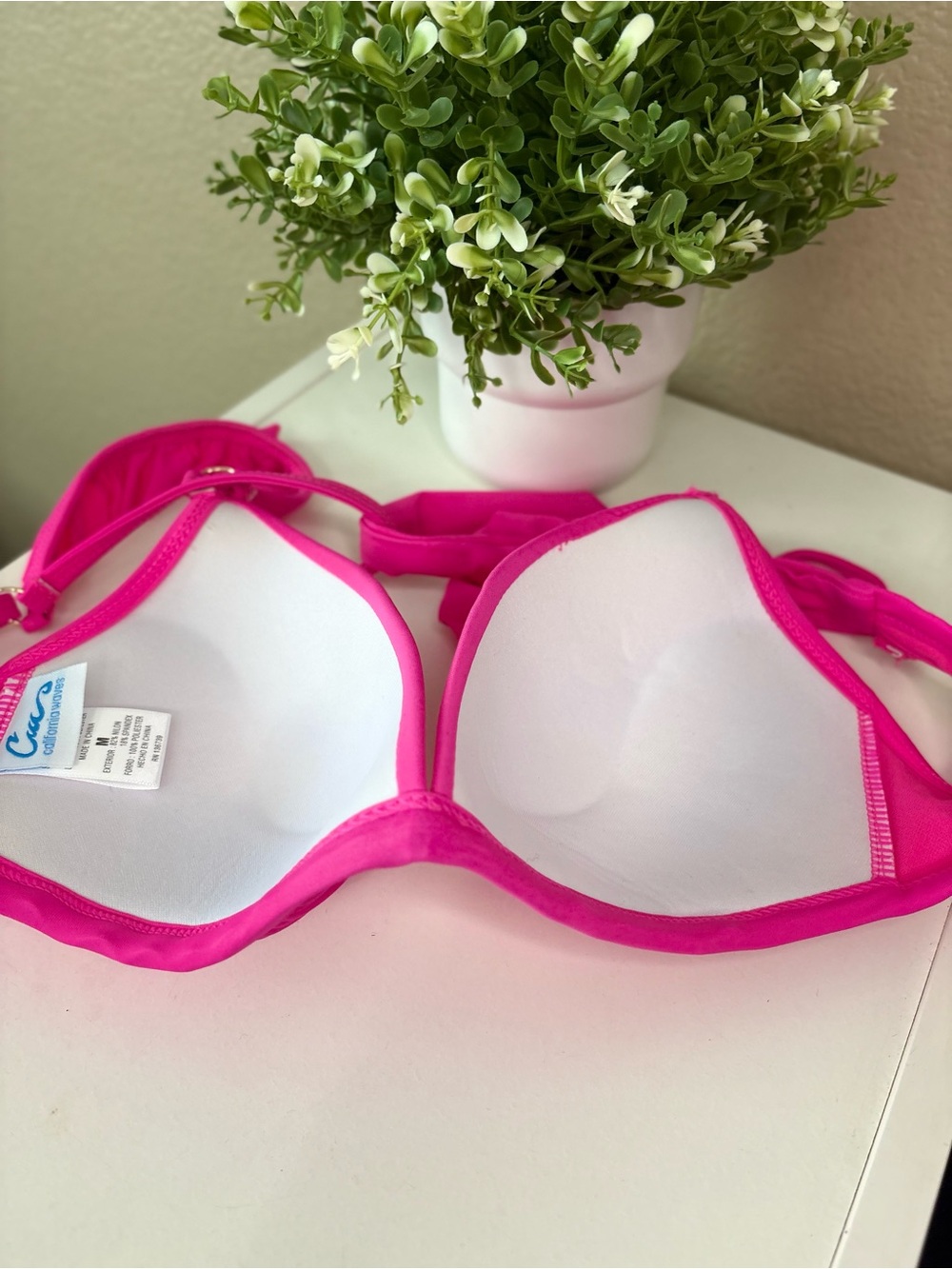 California Waves Neon Pink Bikini Top with Ruffle Trim - Picture 6 of 8